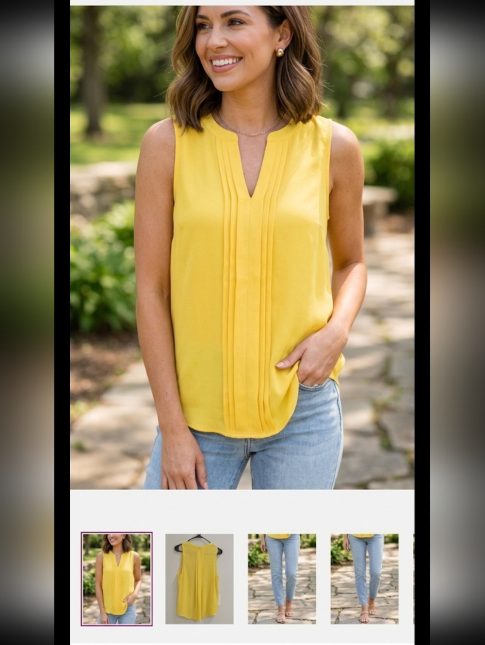 41 Hawthorn Yellow Pleated Sleeveless Top
